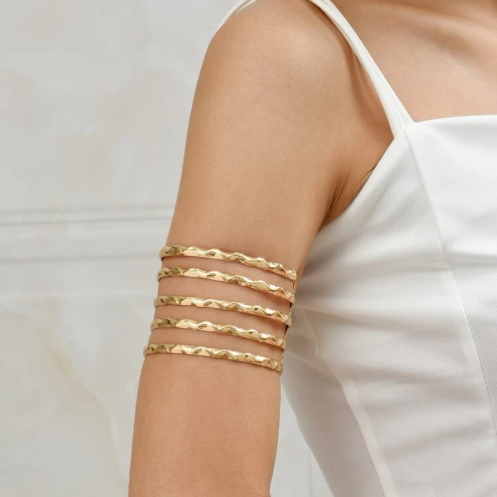 Gold-Tone Twisted Arm Cuff - Elegant Women’s Arm Bracelet